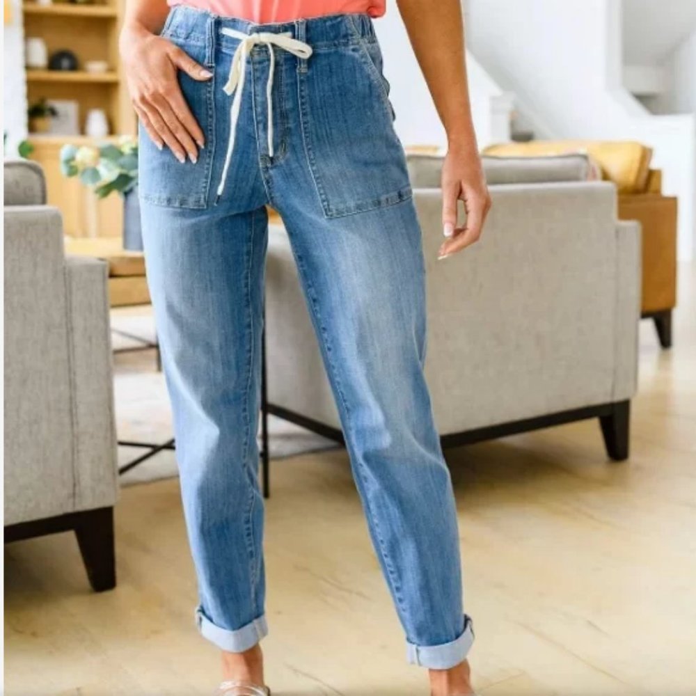 Judy Blue Pull on Denim Drawstring Jogger Jeans
